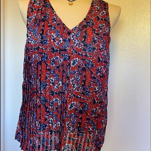 Michael Kors red navy indigo top with pleats